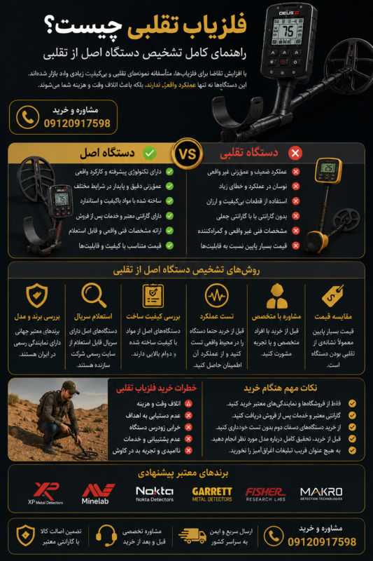 فلزیاب تقلبی چیست؟ | راهنمای کامل تشخیص دستگاه اصل از تقلبی