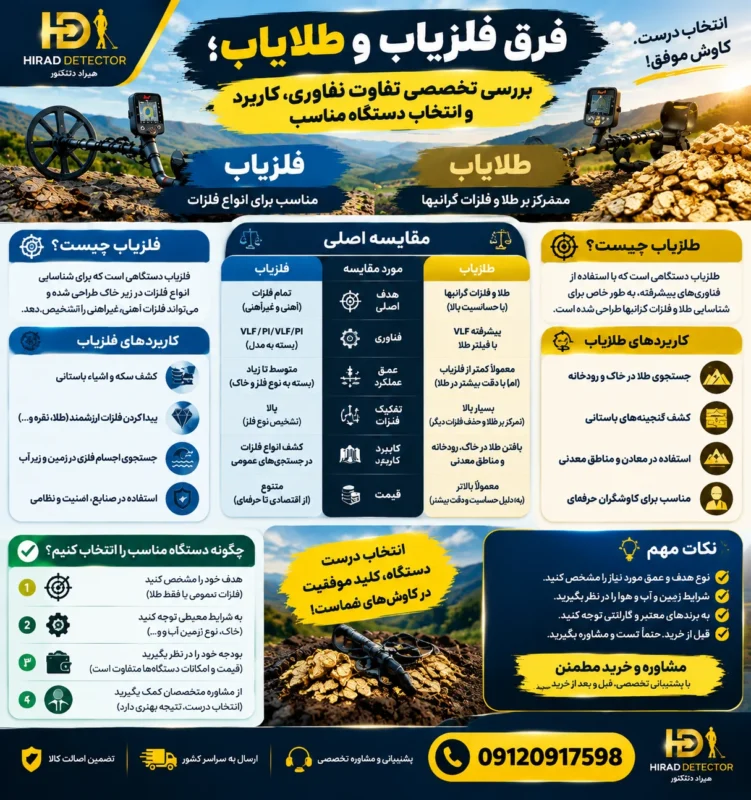 فرق فلزیاب و طلایاب؛ بررسی تخصصی تفاوت فناوری، کاربرد و انتخاب دستگاه مناسب