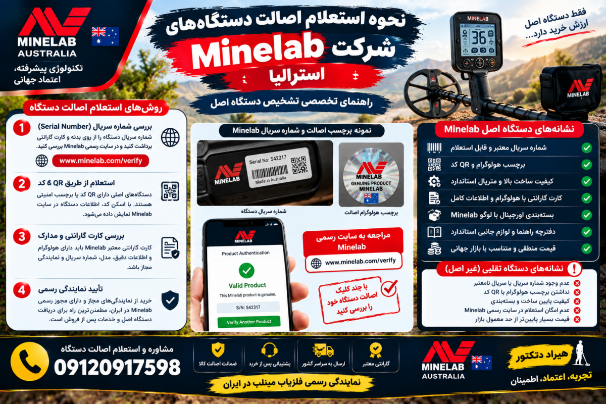 نحوه استعلام اصالت دستگاههای شرکت Minelab استرالیا؛ راهنمای تخصصی تشخیص دستگاه اصل